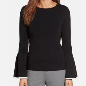 NORDSTROM Halogen Black Boat Neck Bell-Sleeve Knit Sweater Women's Medium